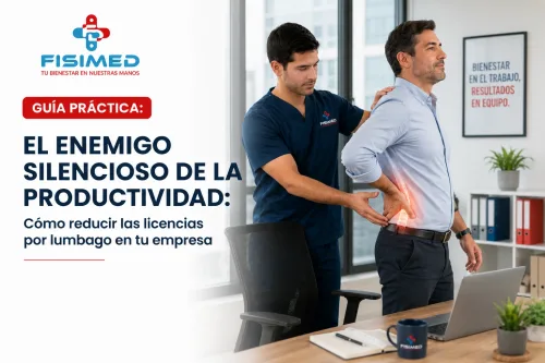 Kinesiólogo de FISIMED ayudando a prevenir el lumbago y las licencias laborales en una empresa