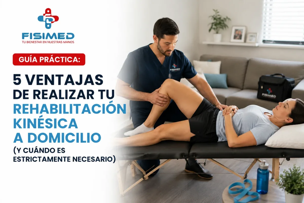 Kinesiólogo realizando una sesión de rehabilitación kinésica a domicilio a una paciente en su hogar para favorecer una recuperación segura y personalizada.