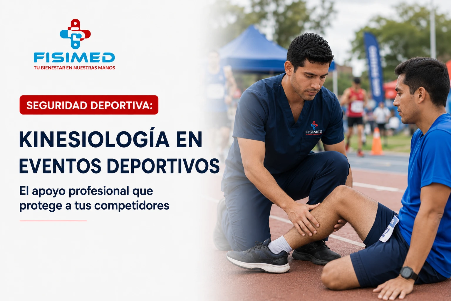 Kinesiología en eventos deportivos con atención de un competidor en terreno